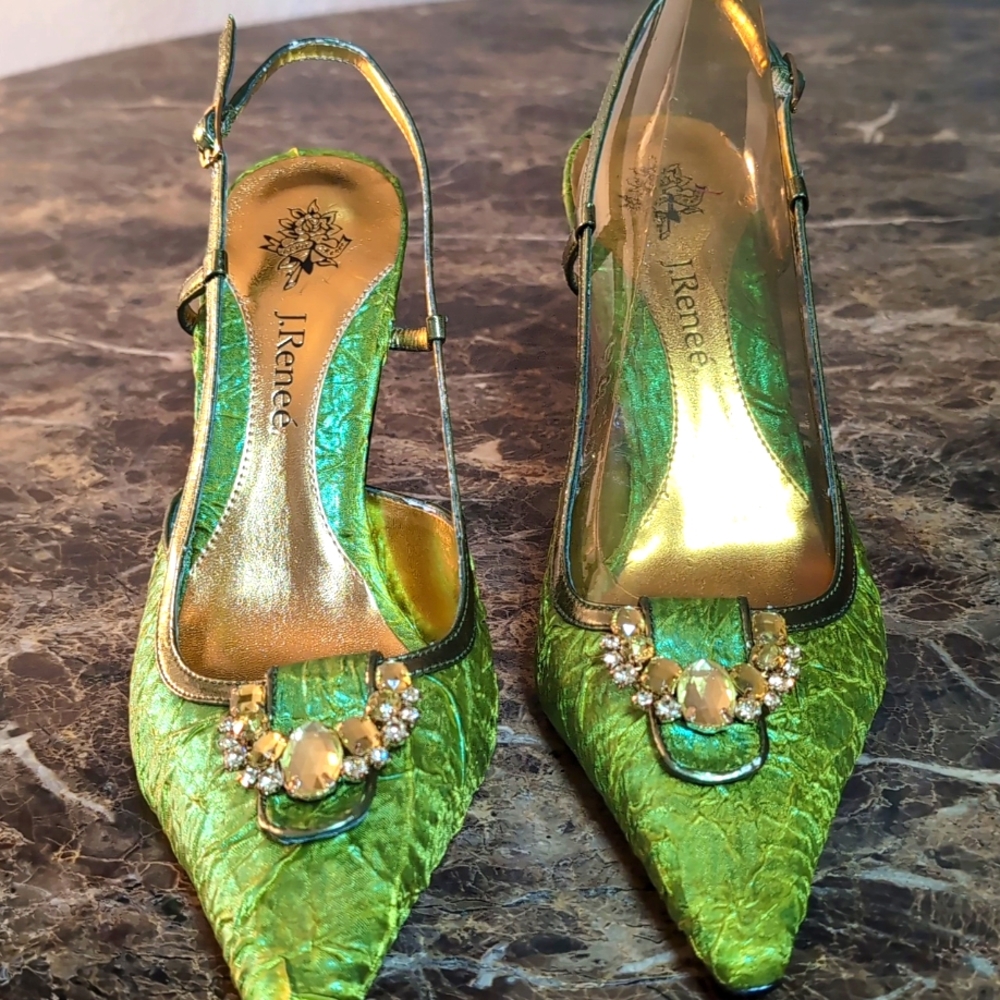 New  j Renee lime green and gold heels